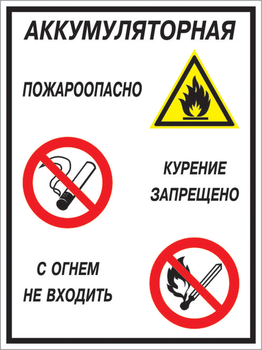 Кз 12 аккумуляторная - пожароопасно. курение запрещено, с огнем не входить. (пленка, 400х600 мм) - Знаки безопасности - Комбинированные знаки безопасности - магазин "Охрана труда и Техника безопасности"