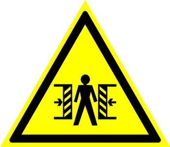 W23 внимание! опасность зажима (пластик, сторона 200 мм) - Знаки безопасности - Предупреждающие знаки - магазин "Охрана труда и Техника безопасности"